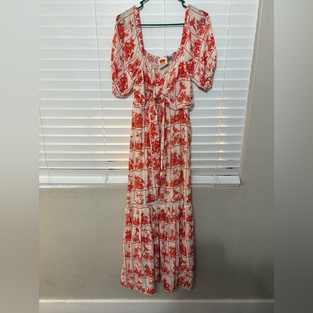 FARM Rio Red and White Puff Sleeve Sundress